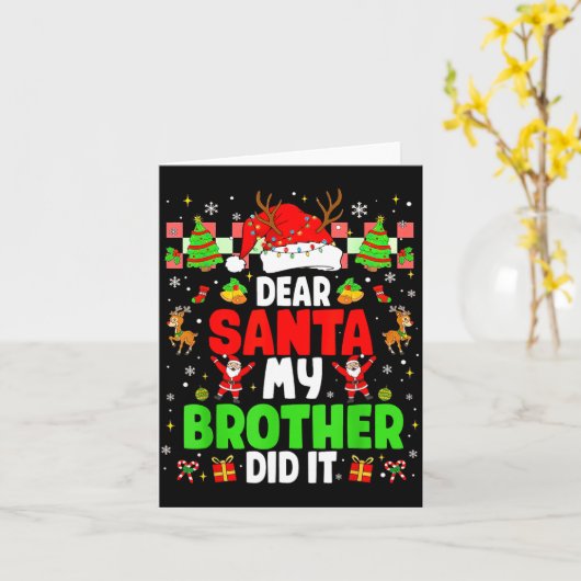 Dear Santa My Brother Did It Funny Christmas Boys  Kaart (Gele Bloem)