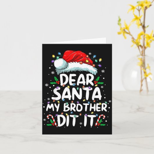 Dear Santa My Brother Did It Funny Christmas Boys  Kaart (Gele Bloem)