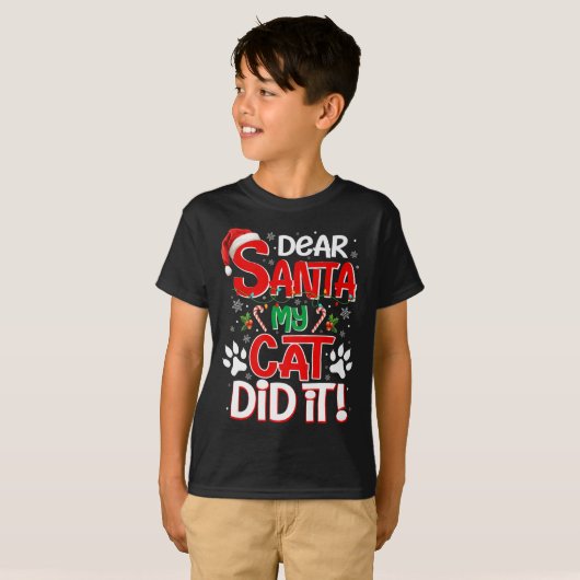 Dear Santa My Cat Did It Funny Christmas Cat Lover T-shirt (Voorkant volledig)