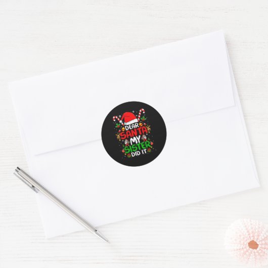 Dear Santa My Sister Did It Funny Christmas Boys G Ronde Sticker (Envelop)