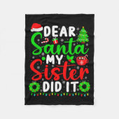 Dear Santa My Sister Did It Funny Christmas Kids S Fleece Deken (Voorkant)
