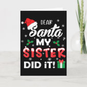 Dear Santa My Sister Did It Funny Christmas Pajama Kaart (Voorkant)
