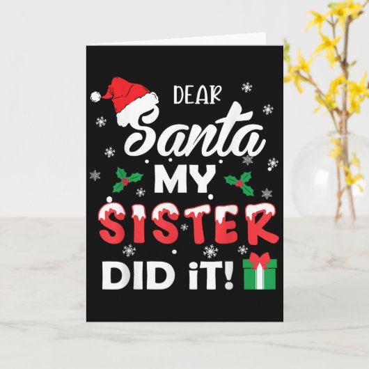 Dear Santa My Sister Did It Funny Christmas Pajama Kaart (Gele Bloem)