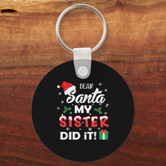 Dear Santa My Sister Did It Funny Christmas Pajama Sleutelhanger (Voorkant)