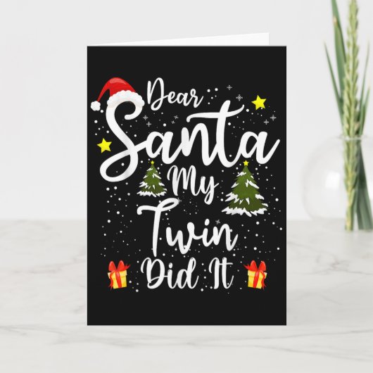 Dear Santa My Twin Did It Funny Christmas Outfit P Kaart (Voorkant)