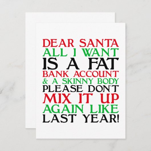 Dear Santa Notitiekaartje (Voorkant / Achterkant)