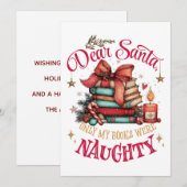Dear Santa Only My Books Were Naughty  Feestdagenkaart (Voorkant / Achterkant)