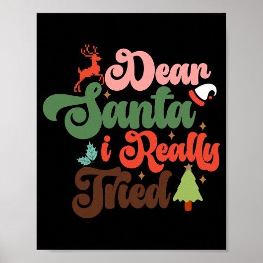 Dear Santa Retro Groovy Christmas Holidays T Shirt Poster (Voorkant)