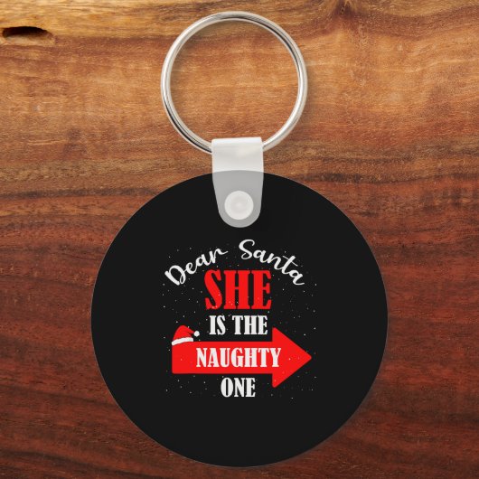 Dear Santa She Is The Naughty One Christmas Couple Sleutelhanger (Voorkant)