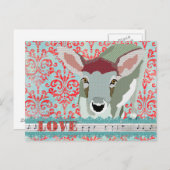 Dearly Deer Red & Turqoise Love Damask Briefkaart (Voorkant / Achterkant)