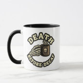 Death Before Decaf | Funny Retro Skull & Coffee Mok (Links)