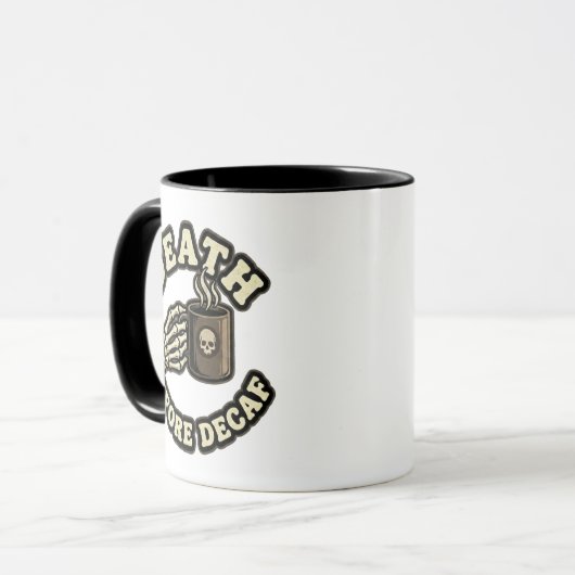 Death Before Decaf | Funny Retro Skull & Coffee  Mok (Voorkant links)