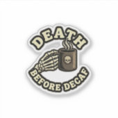 Death Before Decaf | Funny Retro Skull Laptop Sticker (Voorkant)