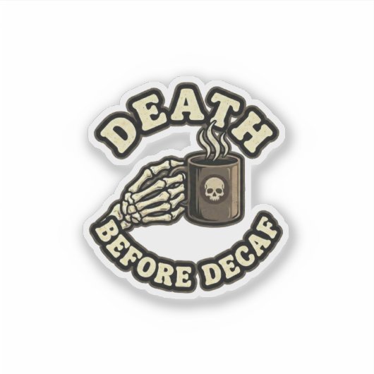 Death Before Decaf | Funny Retro Skull Laptop  Sticker (Voorkant)