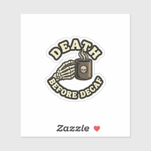 Death Before Decaf | Funny Retro Skull Laptop Sticker (Vel)