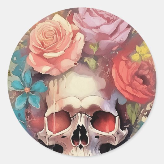 Death by Pastels, Roses and Peeking Gothic Skull Ronde Sticker (Voorkant)