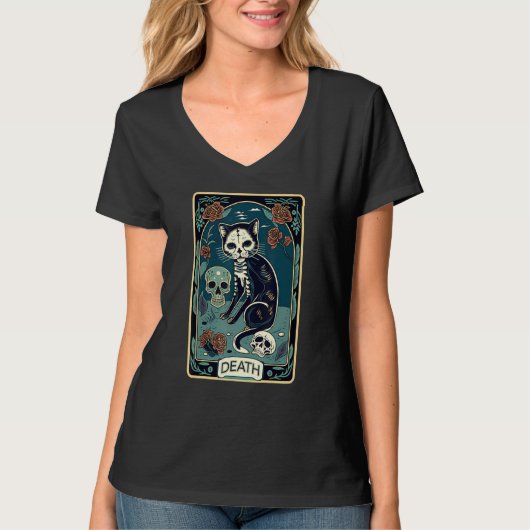 Death Cat Tarot Card Graphic for Tarot Cat Lovers T-shirt (Voorkant)