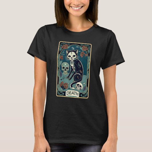Death Cat Tarot Card Graphic for Tarot Cat Lovers  T-shirt (Voorkant)