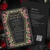 Death Do Us Part Gold Black Gothic Wedding QR-code Kaart