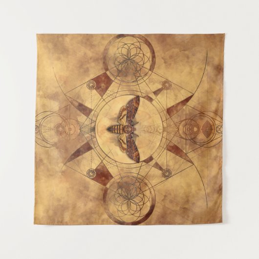 Death-head Hawkth Sacred Geometry Digital Art Wandkleed (Voorkant (horizontaal))