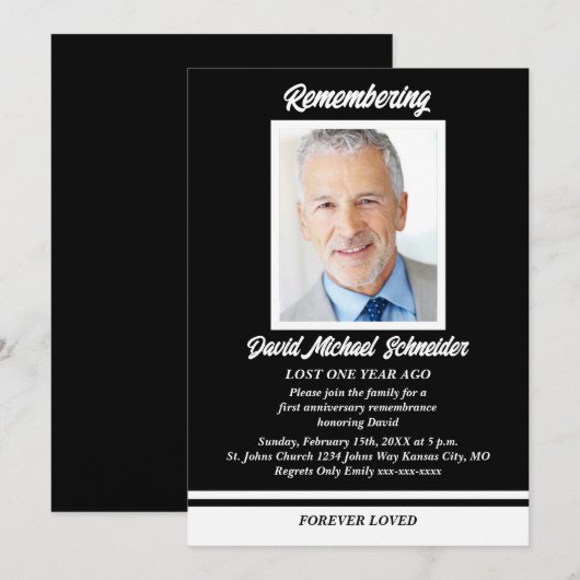 Death Jubileum foto op zwart en wit uitnodigen Kaart (Voorkant / Achterkant)