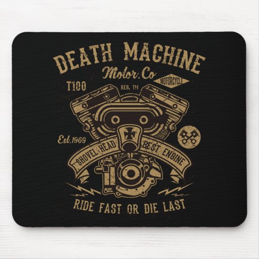 Death Machine Harley Motor Ride Fast of Die Last Muismat (Voorkant)
