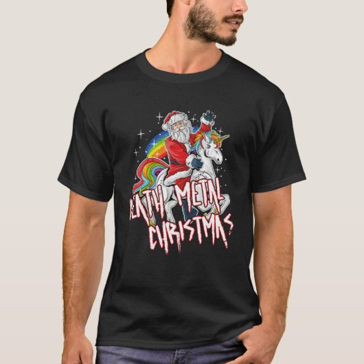 Death Metal Christmas Santa Riding a Unicorn T-shirt (Voorkant)