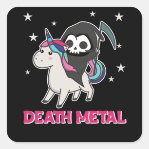 Death Metal - Death Riding Unicorn Funny Unicorn Vierkante Sticker