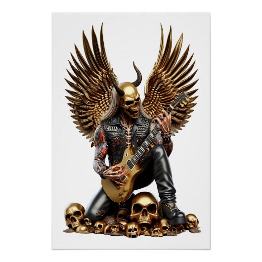 Death Metal Gitarrist Hell 666 Perfect Poster (Voorkant)