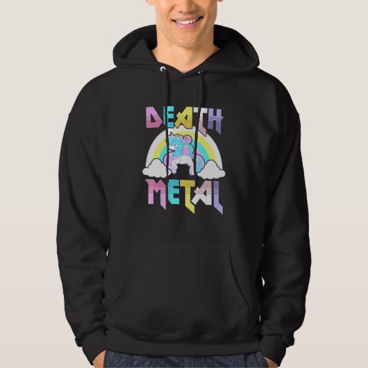 Death Metal Magical Unicorn Rocker Rock en Roll P Hoodie (Voorkant)