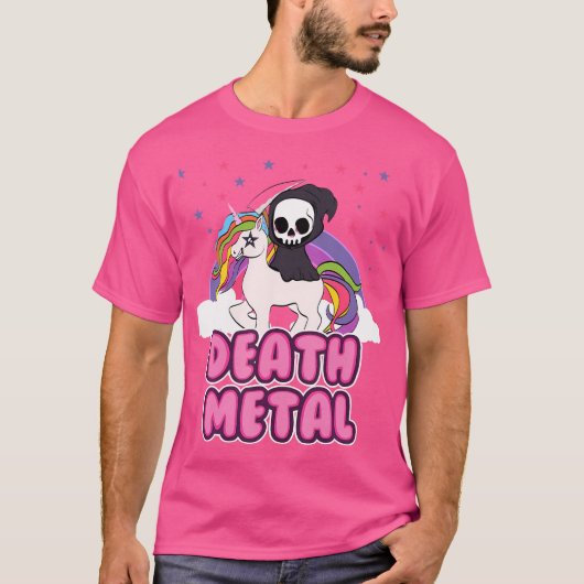Death Metal - Unicorn Grim Reaper regenboog Zwaar T-shirt (Voorkant)