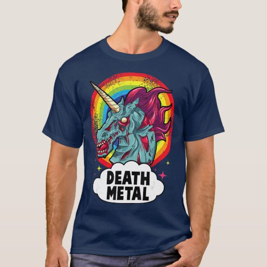 Death Metal Unicorn Rainbow Rocker Emo Zombie T-shirt (Voorkant)