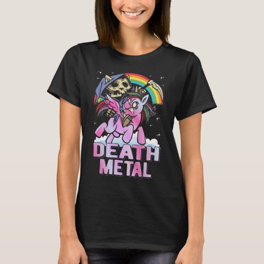 Death Metal Unicorn Reaper regenboog T-shirt (Voorkant)