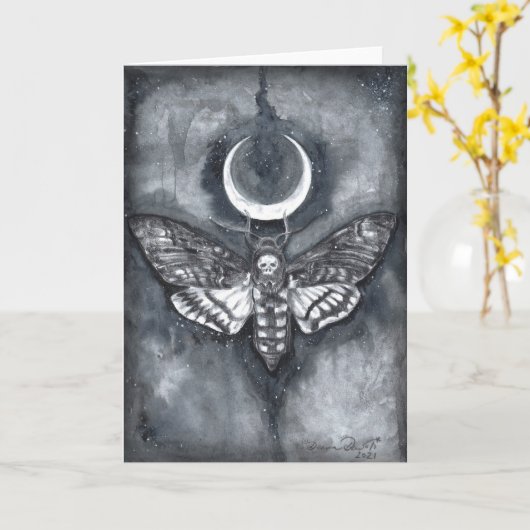 Death Moth Blank Wenskaart Crescent Moon Kaart (Gele Bloem)