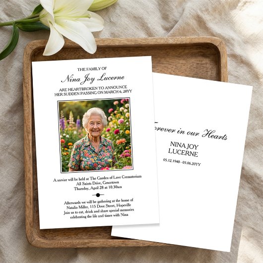 Death Notice and Funeral Invitation with Photo Kaart