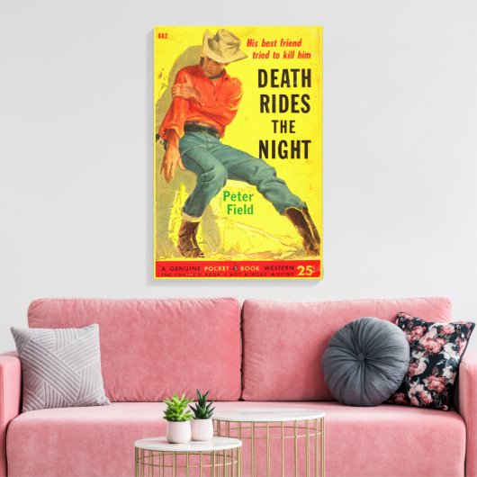 Death Rides de Night westerne boekomslag Canvas Afdruk (Insitu (Woonkamer))