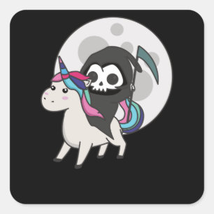 Death Riding Unicorn Funny Unicorns moon Vierkante Sticker