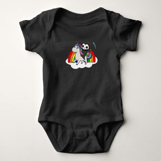 Death Riding Unicorn Funny Unicorns Rainbow Romper (Voorkant)