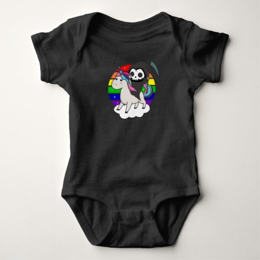 Death Riding Unicorn Funny Unicorns Rainbow Romper (Voorkant)