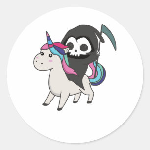 Death Riding Unicorn Funny Unicorns Rainbow Ronde Sticker