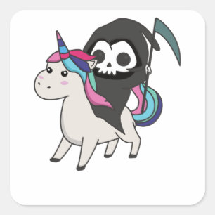 Death Riding Unicorn Funny Unicorns Rainbow Vierkante Sticker
