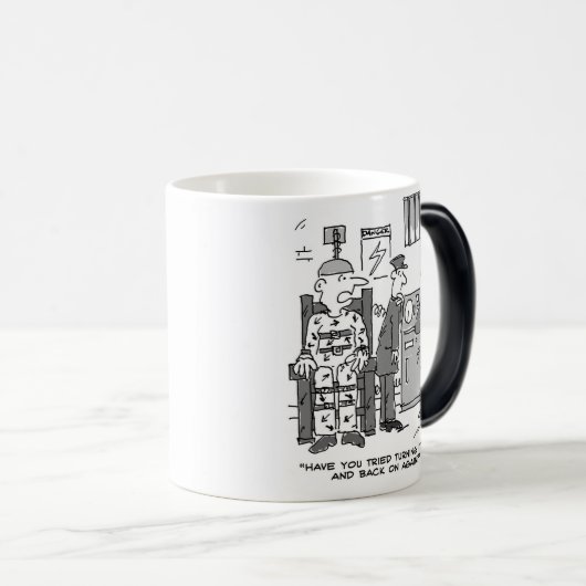 Death Row - defecte elektrische stoel Gag op een Magische Mok (Voorkant rechts)