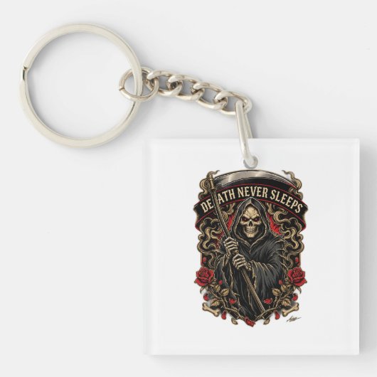 Death Slaapt Nooit Lange Mouwen Sleutelhanger (voorkant)