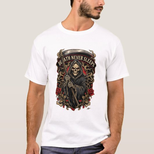 Death Slaapt Nooit Lange Mouwen T-shirt (Voorkant)