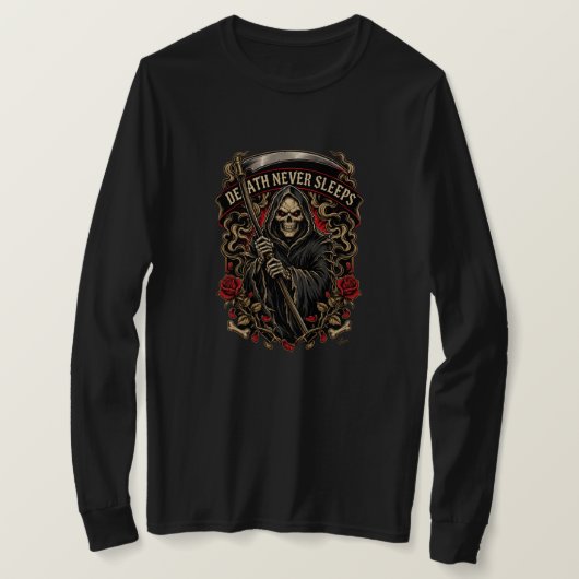 Death Slaapt Nooit Lange Mouwen T-shirt (Design voorkant)