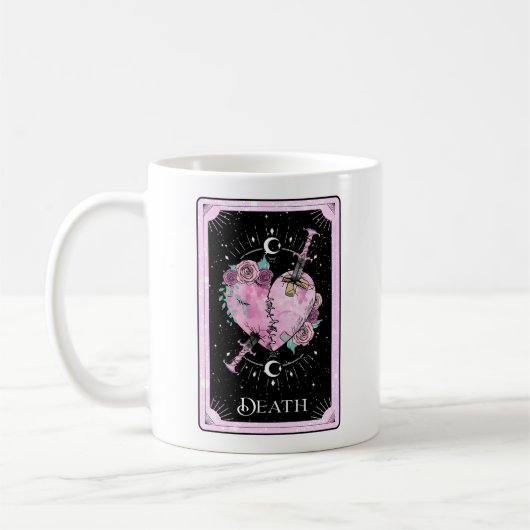 Death Tarot Card Pink and Black Witchy Celestial Koffiemok (Links)