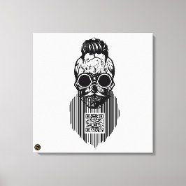 Death-teken QR G-Skulls barcode met baard 4 Canvas Afdruk