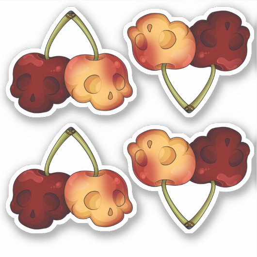 Deathly Sweet Cherry Skull Sticker Set (Voorkant)
