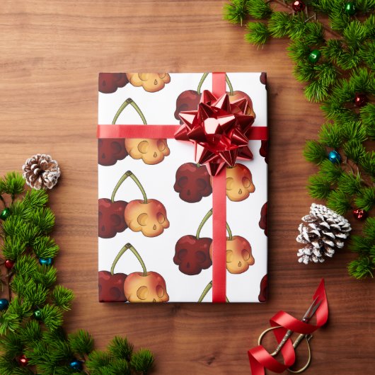 Deathly Sweet Cherry Skull Wrapping Paper Cadeaupapier (Feestdagen Geschenken)