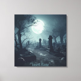 Death's Domain: Een spooky Cemetery Uitzicht Canvas Afdruk